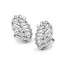 Shell cast shaped platinum earrings with prong set diamonds. Code is PTP133