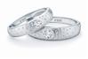 Dew effect platinum love bands with dot texture in matt finish and solitaires. Code PTG40-41